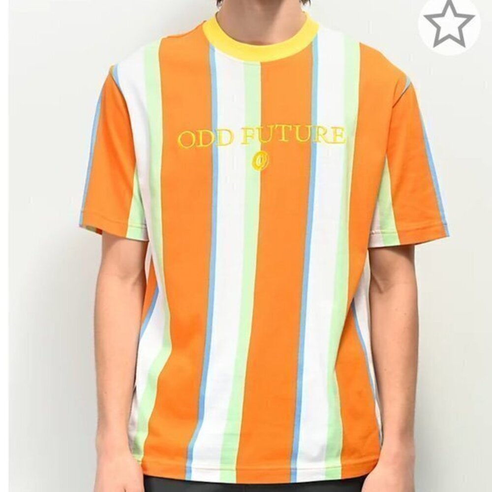 Odd Future Men's Crew Neck Vertical Stripe White & Orange T-shirt Size S